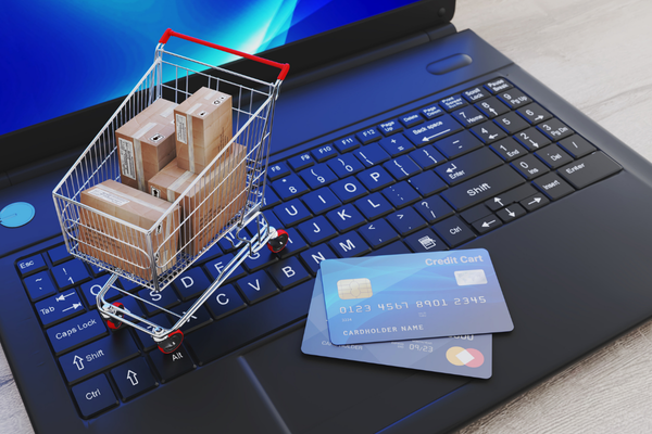 E-commerce parcels in a shopping cart on a laptop, illustrating low-value imports.